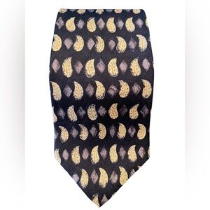 🖤🤎Geoffrey Beene Elegant Black, Tan & Plum Men's Tie leaf/feather pattern. Silk
